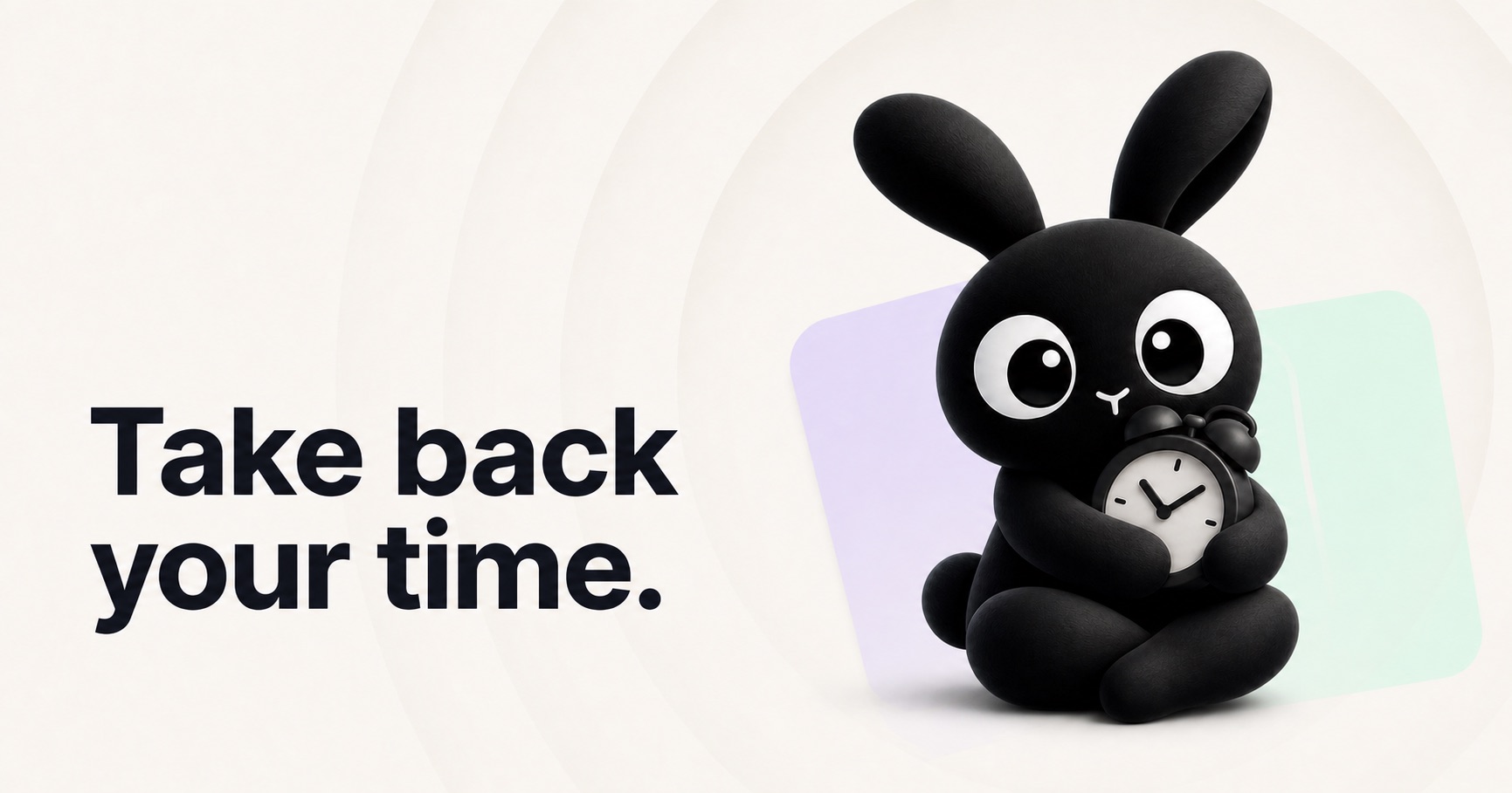 Take back your time. The FocusRabbit mascot hugs a clock.