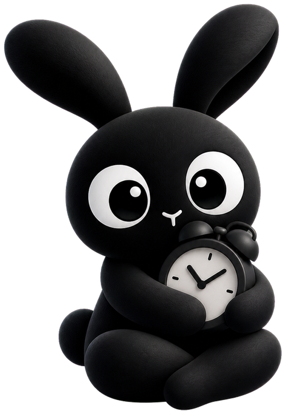 FocusRabbit mascot hugging a clock
