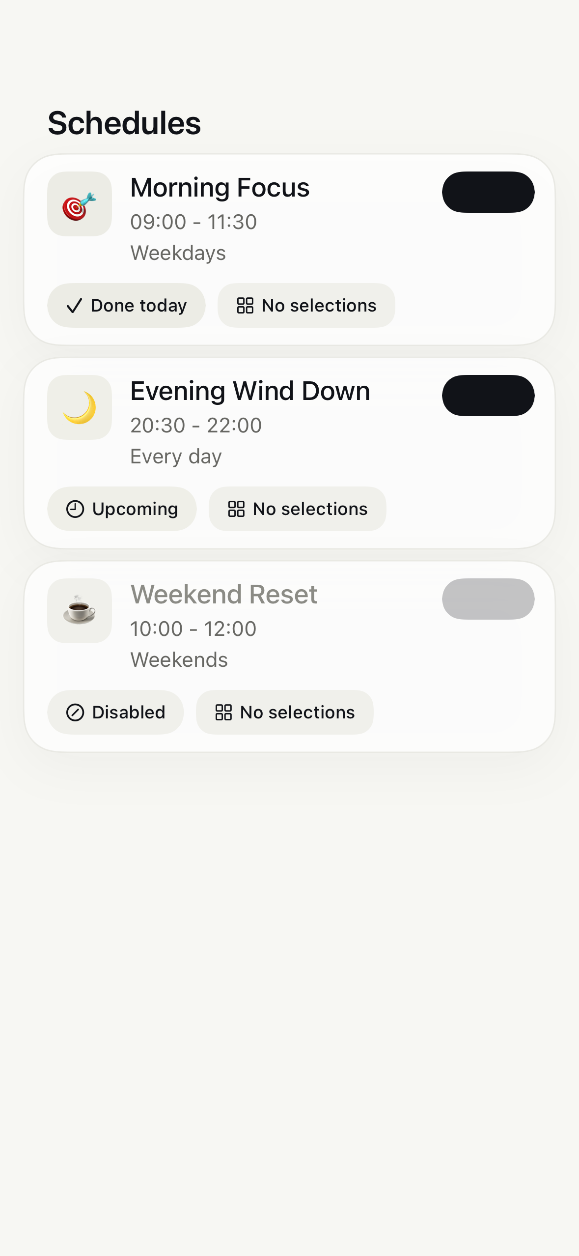FocusRabbit controls with a work schedule and active block